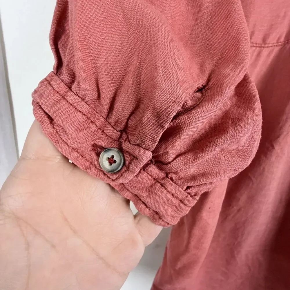 pilcro by anthropologie 100% linen button down beachcore rose women's top xs - Picture 7 of 8
